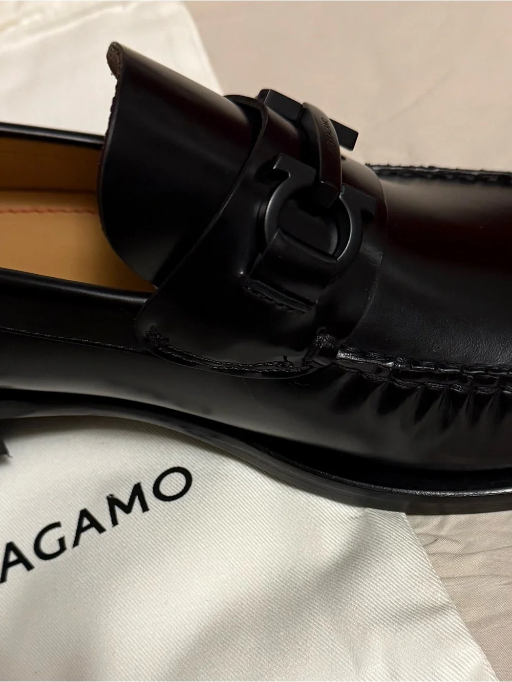 Salvatore Ferragamo Black Leather Bit Slip-On Shoes